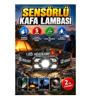 Sensörlü LED Kafa Lambası – 5 Modlu, 45° Ayarlanabilir, Suya Dayanıklı