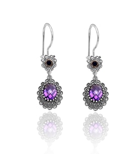 Ametist Taşlı Sallantılı Oval Model 925 Ayar Gümüş Telkari Kadın Küpe 201024720