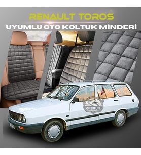 Renault Toros Antrasit Renk Tay Tüyü Cepli & Terletmez Sırtlı Oto Koltuk Minder Seti - Koltuk Koruma Kılıfı (ÖN & ARKA TAM SET)