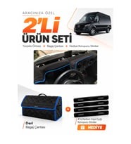 MERCEDES SPRİNTER W907-W910 (2018-2026) Uyumlu Torpido Örtüsü + Deri Bagaj Çantası Seti - Siyah Mavi
