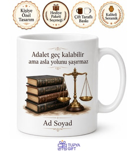 Hukuk Fakültesi Öğrencisine Kalın Kitaplar Adalet Terazisi Kupa Bardak Hediye