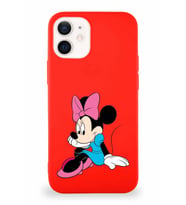 Apple iPhone 12 Mini Soft Premier Kapak Minnie Mouse-E Tasarımlı Silikon Kılıf - Kırmızı (Şeffaf)