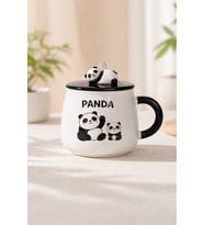 Sevimli Panda Kapaklı Seramik Kupa 500 ml – Panda Figürlü Kapaklı Kupa Bardak (SierraBlue)