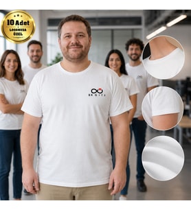 Logonuza Özel 10 Adet Beyaz Büyük Beden Tişört - Pamuk Unisex Kurumsal Büyük Beden Tişört