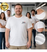 Logonuza Özel 10 Adet Beyaz Büyük Beden Tişört - Pamuk Unisex Kurumsal Büyük Beden Tişört