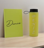 BK Gift Kişiye Özel İsimli Sarı Defter ve Matara Hediye Seti-1, Sevgiliye Hediye, Arkadaşa Hediye, Yeni İş Hediyesi