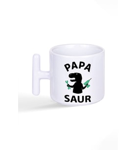Papasaur Babalar Günü Hediye Baskılı T Kulplu Latte Fincan Kupa Bardak