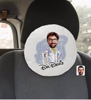 BK Gift Kişiye Özel İsimli Erkek Göz Doktoru Karikatürlü Yuvarlak Araç Koltuk Yastığı-1
