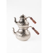 DMT Gaziantep Bakır Çaydanlık Takımı AĞIR EL KABARTMALI Alt:14,5cm üst:10,5cm Toplam:2,6 lt
