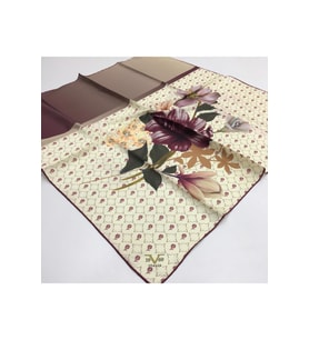 Çiçekli Desen Gold Seri Twill Eşarp Eşarp Askısı ile Birlikte 90x90 cm Kahvereng