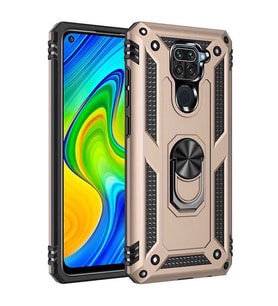 Xiaomi Redmi Note 9 Kılıf Zore Vega Yüzüklü Standlı Zırh Kılıf (Gold)
