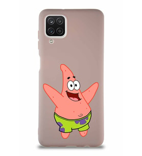 Samsung Galaxy A12 Soft Premier Kapak Patrick Yıldız Tasarımlı Silikon Kılıf - Pudra (Şeffaf)
