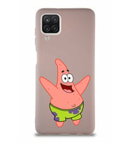 Samsung Galaxy A12 Soft Premier Kapak Patrick Yıldız Tasarımlı Silikon Kılıf - Pudra (Şeffaf)