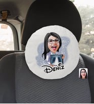 BK Gift Kişiye Özel İsimli Kadın Radyolojist Karikatürlü Yuvarlak Araç Koltuk Yastığı-1