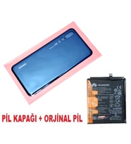 Tkgz Huawei Uyumlu P20 PRO Arka Pil Batarya Kapağı + PİL (CAM) MAVİ