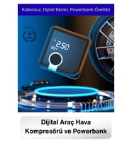 #Kompresör Taşınabilir Şarjlı Powerbank Hava Kompresörü Dijital Ekranlı Kablosuz Lastik Şişirme Otom