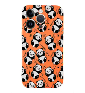 Apple iPhone 14 Pro Max Uyumlu Lansman Kılıf Panda Tasarımlı İçi Kadife Kapak-Turuncu (Şeffaf)