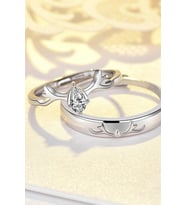 Geyik Motifli Aqua/Beyaz Taşlı Gümüş Kaplama Çift Alyans Yüzük (Beyaz)