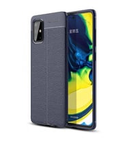 Samsung Galaxy A71 Deri Görünümlü Silikon Lacivert