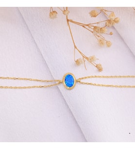 925 Ayar Gümüş Opal Taşlı Oval Bileklik