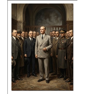 Atatürk Ve Askerler Tarihi Toplantı Dekoratif Kanvas - Mdf Ahşap Tablo