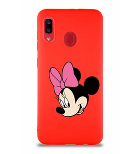 Samsung Galaxy A30 Soft Premier Kapak Minnie Mouse-B Tasarımlı Silikon Kılıf - Kırmızı (Şeffaf)