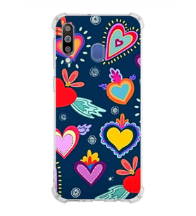 PrintiFy Samsung Galaxy M30 Uyumlu Retro Color 3 Baskılı Şeffaf Köşe Korumalı Antişok Kılıf