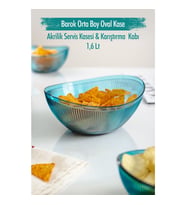Akrilik Barok Aquamarin Orta Boy Oval Meyve & Salata Kasesi & Karıştırma Kabı / 1,6 Lt (CAM DEĞİLDİR