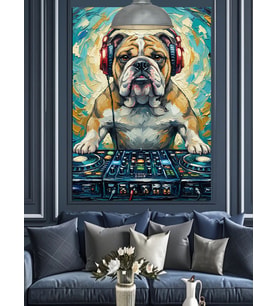 Dj Köpek Kulaklık Dekoratif Kanvas - Mdf Ahşap Tablo