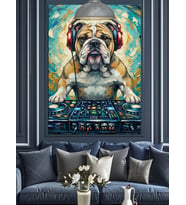 Dj Köpek Kulaklık Dekoratif Kanvas - Mdf Ahşap Tablo