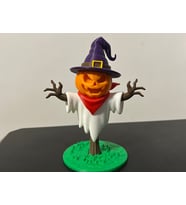 Balkabağı Korkuluk Figürü - 3D Yazıcı Tasarım Cadılar Bayramı Biblosu - Şapkalı ve Atkılı Pumpkin