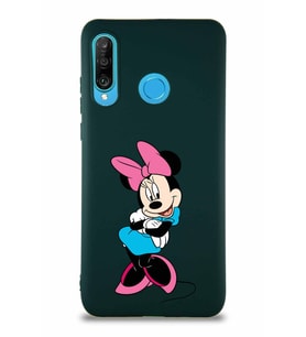Huawei P30 Lite Soft Premier Kapak Minnie Mouse-D Tasarımlı Silikon Kılıf - Yeşil (Şeffaf)