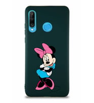 Huawei P30 Lite Soft Premier Kapak Minnie Mouse-D Tasarımlı Silikon Kılıf - Yeşil (Şeffaf)