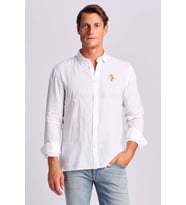 Ruck & Maul Logolu % 100 Keten Relaxed Fit Gömlek Erkek GÖMLEK RMM025000017 25459 (Beyaz)