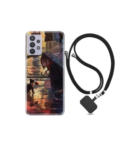 Samsung Galaxy A32 Kılıf Silikon Ipli Boyun Askılı Desenli Kız Ve Kedi 1762