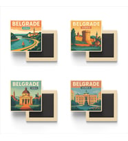 Belgrad Sırbistan - 4 adet - 9x9 cm Buzdolap Magneti