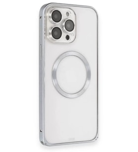 iPhone 15 Pro Max Kılıf Metal Bumper Magneticsafe Kapak - Gri