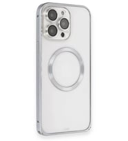 iPhone 15 Pro Max Kılıf Metal Bumper Magneticsafe Kapak - Gri