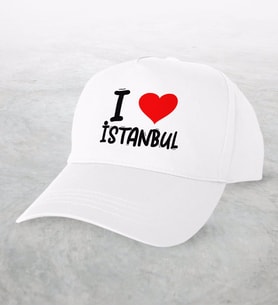 BK Gift I Love İstanbul Tasarımlı Beyaz Şapka - Model 1
