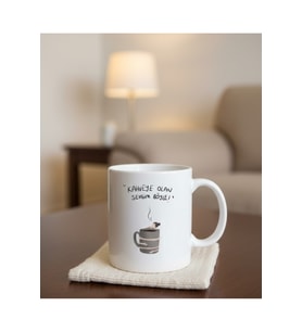 Kahveye Olan Sevgim Böyle Espirili Hisli Sözler Tasarımlı Porselen Kupa Bardak Mug (Beyaz)
