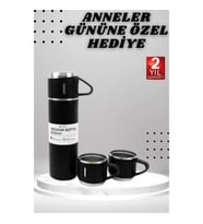 Mey İthalat® 3 Bardaklı Termos Seti Anneler Gününe Özel Hediye Taşınabilir Sızdırmaz Isı Koruyucu