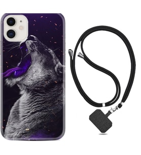 Apple iPhone 11 12 13 Mini Kılıf Boyun Askılı Silikon Purple Leopar 1750