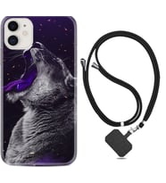 Apple iPhone 11 12 13 Mini Kılıf Boyun Askılı Silikon Purple Leopar 1750