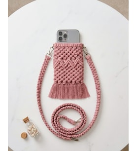Bohem Makrome Telefon Çantası - El Örgüsü Püsküllü Kadın Askılı Omuz Çantası