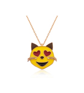 Gümüş Kalp Gözlü Kedi Emoji Kadın Kolye CSR2180300