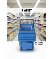 5 ADET / 22 Litre Plastik Market Alışveriş Sepeti Profesyonel Market Mağaza El Sepeti Kırmızı (Mavi)