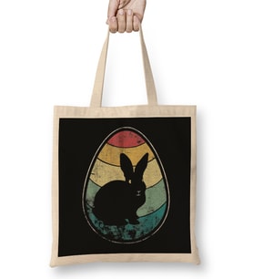 Retro Vintage Bunny Egg Happy Easter Bez Çanta Uzun Saplı