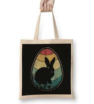 Retro Vintage Bunny Egg Happy Easter Bez Çanta Uzun Saplı