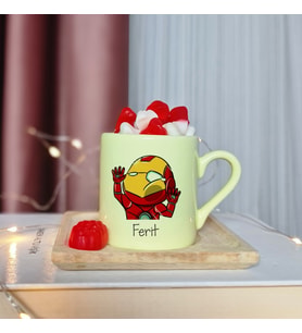 Iron Man Tasarımlı Kişiye Özel Sarı Türk Kahvesi Fincanı