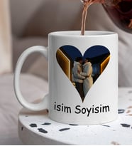 Kişiye Özel Fotoğraflı Kalp Tasarımlı Beyaz Kupaa Bardakk